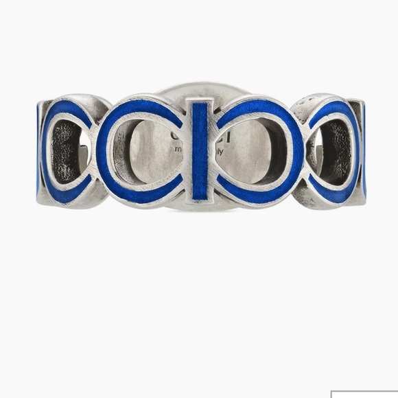 Gucci Interlocking Sterling Silver Blue Enamel 9mm Ring Size 7 - Picture 4 of 10